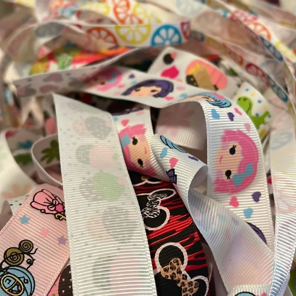 20 yards of 1-yard cut random ribbons NEW printed grosgrain 7/8” 1” bows variety